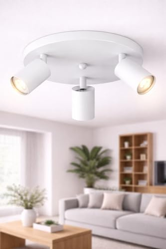 Braytron LED Deckenstrahler Rund 3 Flammig GU10 – Schwenkbare Deckenleuchte Ø300mm – Moderner Deckenspot 350° Drehbar – Aluminium in Weiß, Schwarz oder Gold – Spotlampe für Wohnzimmer, Küche (weiß)