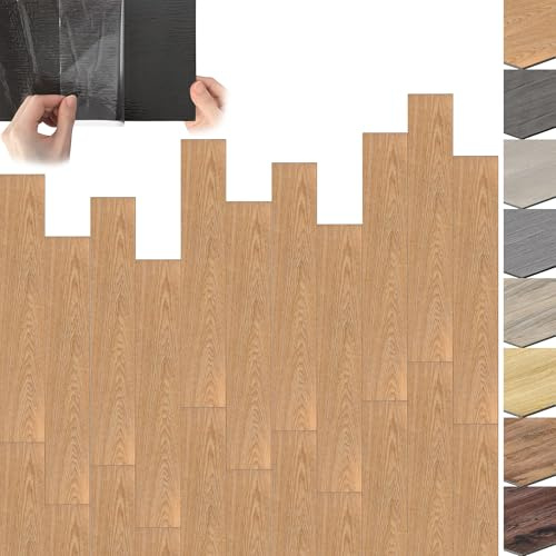 Suusolny 36 Stück Vinylboden PVC Bodenbelag 5 m², Selbstklebend Holz-Effekt Klebefliesen, Wasserfest & für Fußbodenheizung geeignet, Abmessung 91,44cm x 15,24cm x 2mm, Holzbraun