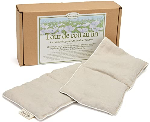 MILLE OREILLERS Tour de Cou au lin® Chauffant - 15 x 75 cm - Se réchauffe au micro-ondes - Soulage douleurs cervicales