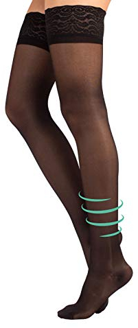 CALZITALY Medizinische Halterlose Strümpfe hoher Abgestufter Kompression | S, M, L, XL | Hautfarbe, Schwarz | 140 DEN | Made in Italy (XL, Schwarz)