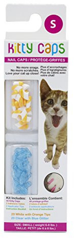 Kitty Caps Nail Caps: White/Orange and Clear/Blue Glitter, 40 Count, Small