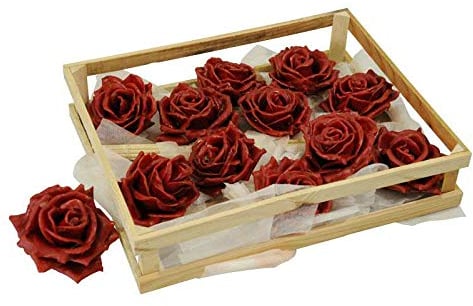 Klocke Kerzen Wunderschöne & Große Wachsrosen/Rosen - 12 Stück - Ø 10cm - Wasserfest - Tischdekoration - Dekoration Herbstfloristik/Allerheiligen/Deko - Grabgesteck Totensonntag (Rot, Ø 10cm)