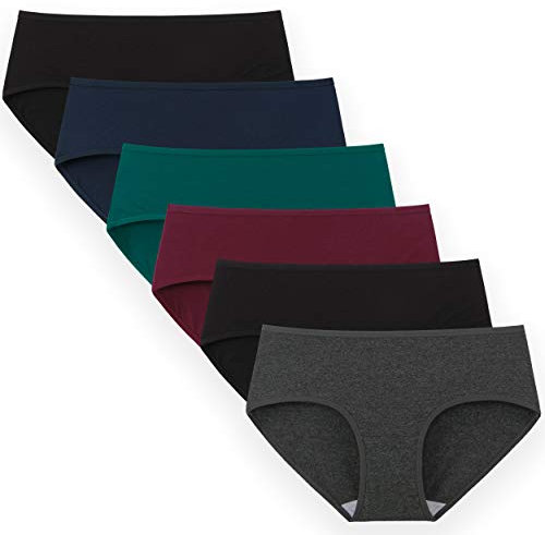 INNERSY Bragas Mujer Algodón Elástico Culotte Cintura Media Ropa Interior Cómodas y Suaves Pack de 6 (M-EU 40, Oscuro)