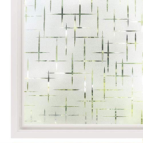 rabbitgoo Fensterfolie Statisch Haftend Sichtschutzfolie Selbstklebend Klebefolie Milchglasfolie Fenster Folie Milchglas Dekofolie für Bad Küche Anti-UV Kreuz 44.5 x 300 cm