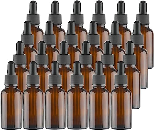 Lawei 24 Bouteilles en Verre ambré avec pipettes Compte-Gouttes pour huiles essentielles parfums Produits Chimiques de Laboratoire de Chimie d'aromathérapie - 30 ML