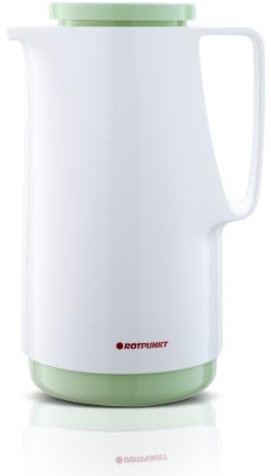 ROTPUNKT Isolierkanne 1 Liter mit Glaseinsatz – Thermokanne & Warmhaltekanne für Kaffee und Tee - Made in Germany - hält Getränke bis zu 24 Std heiß & 36 Std kalt (Maxima 760, Snow/pistacchio cream)