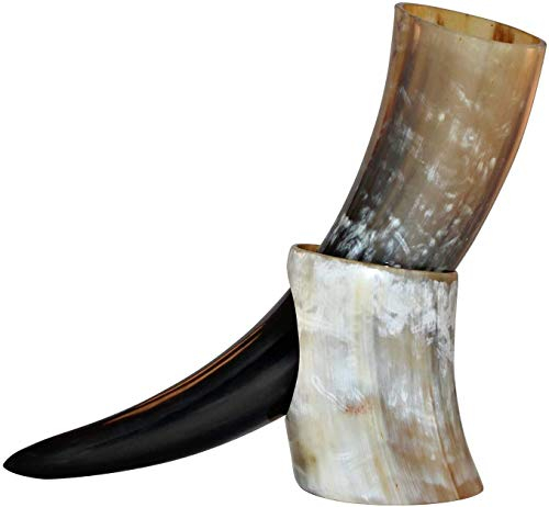 Bhartiya Handicrafts Kelche Wikinger Trinkhorn Tasse für Bier, Ale, Keramik, mittelalterlich inspiriert, lebensmittelecht, Game of Thrones Horn mit Ständer (Flugzeugbecher, 35,6 cm groß)