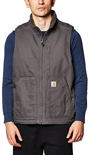 Carhartt Men's Weste Lockerer Passform, Washed Duck mit Sherpa-futter und Stehkragen Work Utility Outerwear, Gravel, L
