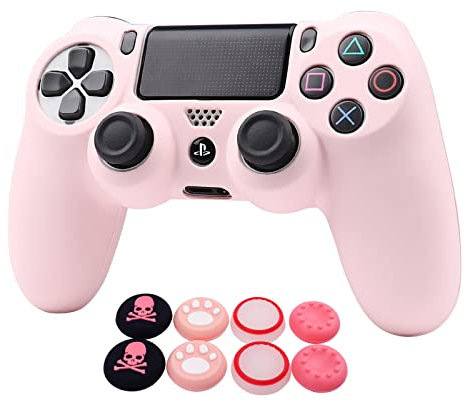 Ralan Silicone Controller Skin Protector - PS4 Slim/Pro Compatible (Pink Pro Thumb Grip x 6, Skull Cap Grip x 2) - Camouflage Pink + White Pink