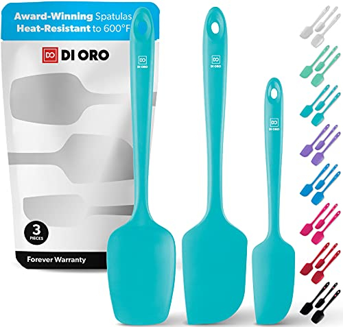 DI ORO Seamless Series 3 Piece Silicone Spatula Set - 600°F Heat Resistant Non Stick Rubber Kitchen Scraper Spatulas for Cooking, Baking, and Mixing – BPA Free and LFGB Certified Silicone (Teal)