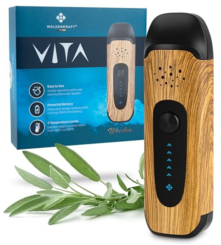 WOLKENKRAFT ViTA Premium-Vaporizer *Holzoptik* | Für Kräuter & Extrakte | 5 Temperaturstufen | kompakt | vollisolierter Luftkanal | Edelstahl-Kammer | einfache Bedienung