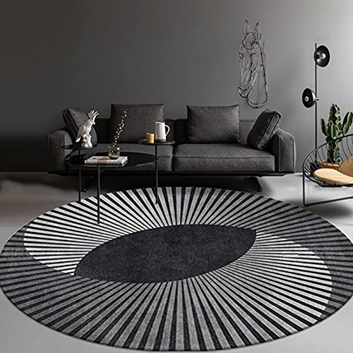 CMX-BOX Schwarz Modern Area Teppiche Runder Teppich für Wohnzimmer Couchtisch Esszimmer rutschfeste Esstisch Matten - 80cm 100 cm 120 cm 140 cm 160 cm 180 cm 200 cm (Size : Durchmesser 140cm)
