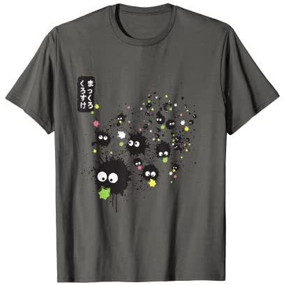 susuwatari colors Herren Anime-T-Shirt Grau Cartoon Crew Neck T-Shirt Small EU S