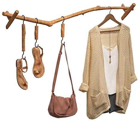 MYAOU Kleiderstange zur Wandmontage, Natur Massivholz AST Kleiderbügel für Bekleidungsgeschäft Display Rack im europäischen Retro-Stil, 100cm