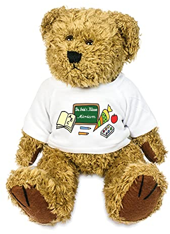 Teddybär Einschulung mit ABC-Motiv – personalisiert mit Name & „Du bist 1. Klasse“ – 21 cm Plüschbär – Geschenk Schulstart Zuckertüte Mädchen & Jungen (Tafel)