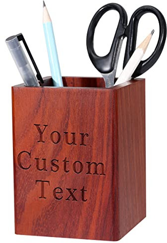Personalised Pen Pot for Desk, Custom Name Wooden Pen Pencil Holders Desk Tidy, Red Pencil Pot Holders Desk Organiser, Desk Accessories & Storage Products, Office Stationary Supplies Organisers
