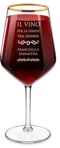 Maverton calice da vino con bordo dorato XL - In vetro - Incisione personalizzata - 530 ml - Ideale per il vino rosso e bianco - Per compleanno - Per la donna - Donne