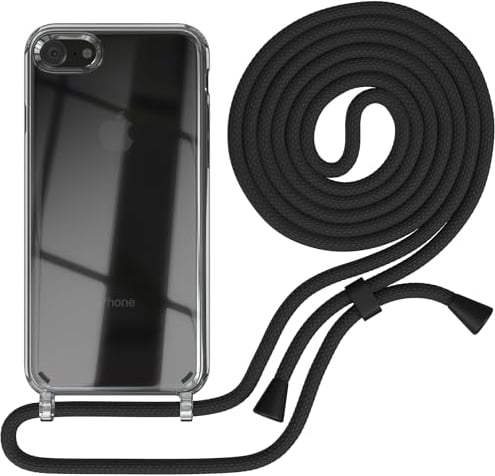 EAZY CASE Handykette kompatibel mit iPhone SE (2022/2020) / iPhone 8/7 Handyhülle mit Umhängeband, Handykordel mit Schutzhülle, Silikonhülle, Hülle, Stylische Kette, Schwarz - Clips Schwarz