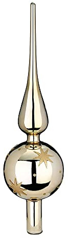 Christbaumspitze Glas mit Sterne Motiv Glanz 30cm Weihnachtsbaumspitze Gold Brokatgold