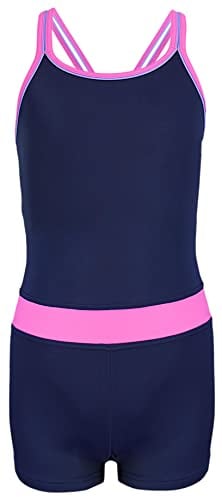 Aquarti Mädchen Badeanzug – Sport Badeanzug Mädchen mit Bein und Racerback, Chlorresistent, Farbe: Dunkelblau/Rosa, Größe: 158
