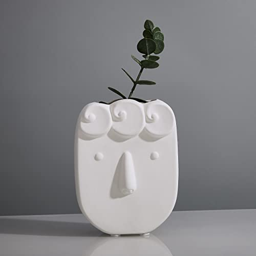 MIAJO Gesichtsvase weiße Keramikvasen, niedliche Raumdekoration ästhetisch, einzigartige Vasen für Blumen, flippige Dekoration, abstrakte Vase Boho Home Decor, Wohnzimmer, Büro (klein)