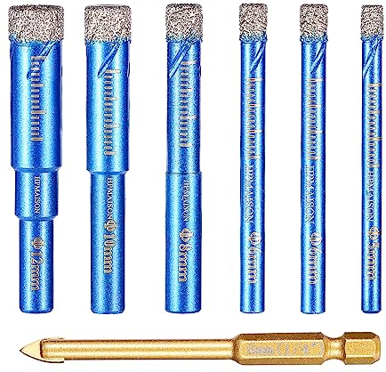 HPMAISON Jeu de Forets pour Carrelage, Foret à Carreaux, 6PCS Forê Diamant Percer Gres avec 5,6,6,8,10,12mm Pour Carreaux, Céramique, Verre, Granit, Marbre, Quartz Et Foret En Verre 6mm