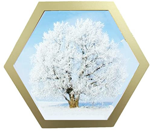 alblinsy Sechseckiger Fotorahmen, kreativer Holz-Wandbehang, Bilderrahmen für Zuhause, Büro, Wanddekoration, moderne Einfachheit, Wandgalerie, Fotorahmen mit nahtlosem Nagel (15.2 cm, Gold)