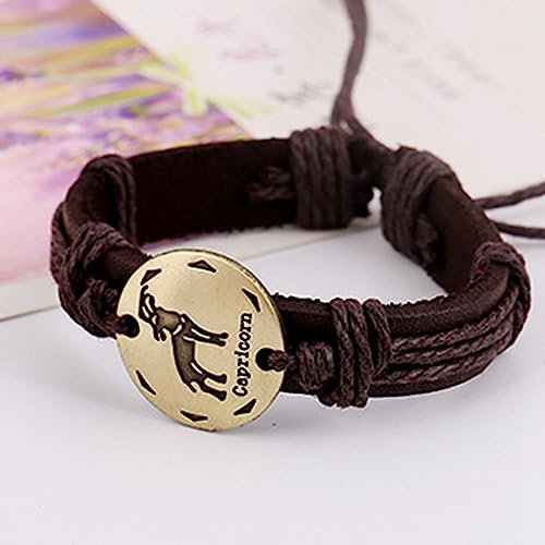LODMLOER Steinbock Vintage Geflochtenes 12-Sternzeichen-Armband – Einfaches Verstellbares Statement-Charm-Armband, Jungfrau Fische Für Frauen, Sternzeichen-Geschenk, Steinbock