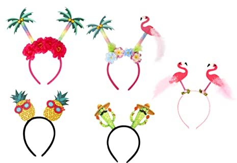 VALICLUD 5stücke Hawaiianische Haarreifen Tropische Haarschmuck Für Luau-partys Mit Flamingo Kokosnussbaum Und Kaktus-design Für Sommer-events Und Strandfeiern
