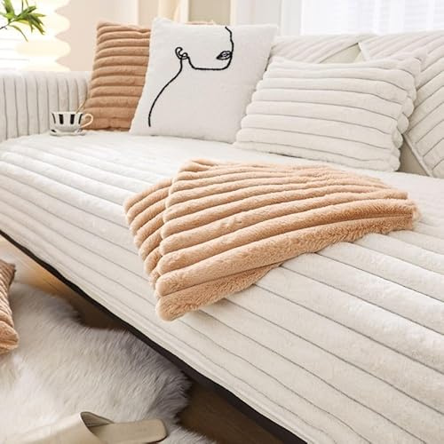 Aocase Sofabezug Kaninchen Plüsch L Form 1/2/3/4 Sitzer Sofa Überzug Ecksofa, Sofahusse 2023 Neue Universelle rutschfeste Sofaschoner, Superweiche Pets Dog Sofaüberwurf,Weiß,110x180cm