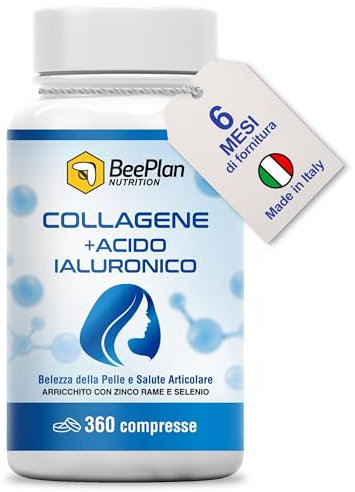 COLLAGENE 360 Compresse - Collagene Idrolizzato 2000 mg - Collagene e Acido Ialuronico - Pelle Luminosa, Articolazioni Sane e Ossa Forti - NUOVA Formula Potenziata - Made in Italy