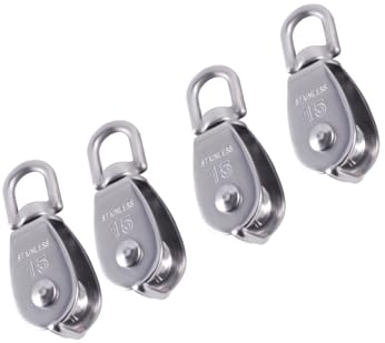 AOMIKITSTU 4 Stück Seilrolle Umlenkrolle, 15mm Umlenkrolle Stahlseil, Silber Schwenken Rolle, Blockseilrolle für Hängende Drähte