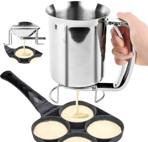 Teigportionierer 800ml, Edelstahl Teigspender, Pancake Portionierer mit Ständer, Pfannkuchenteigspender Portionierer Teig Kuchen Teigspender, Manuell Teigdosierer Teig Spender für Pfannkuchendesserts