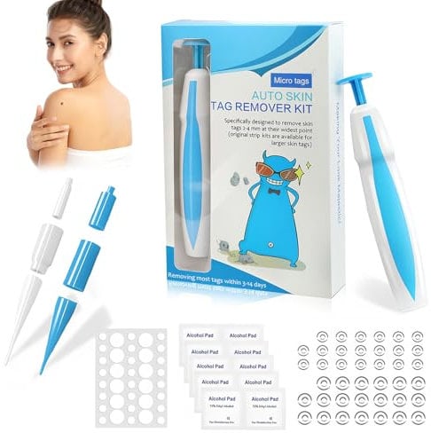 Warzenentferner,Skin Tag Remover Kit 2 in 1 für Micro Bis Large (2 mm-8 mm),Sicher und Schmerzlos,Schmerzfrei Stielwarzen Entfernungsgerät Sicher für die Meisten Körperteile