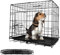 Leopet® Hundekäfig - Faltbar, für Zuhause, Wohnung, Leicht, mit Kunststoffschale, aus Metall, Schwarz - Hundetransportkäfig, Hundetransportbox, Tiertransportbox, Hundebox (LxBxH: 61x42x49 cm)