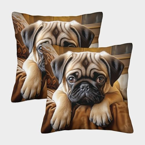 MLPNHTRFV Hund 2er Set Zierkissenbezug Kissenbezug Couchkissen für Couch Sofa Schlafzimmer Wohnzimmer Zuhause 50x50cm