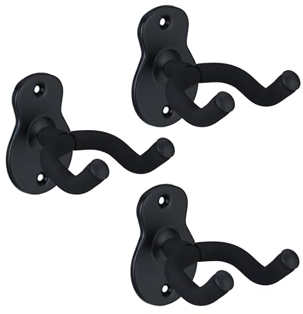 Relaxdays Gitarrenhalter für die Wand, 3er Set, drehbare Gabel, Metall, Gummipolsterung, Gitarrenwandhalter, schwarz