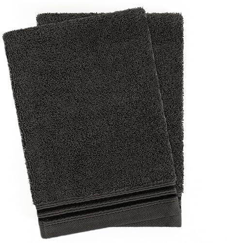Hammetex 2er Set Waschhandschuh 15x22 cm, 100% Baumwolle mit Waschlappen Waschen Frottier, Superwuschel Weiche Qualität Strapazierfähig, Anthrazit