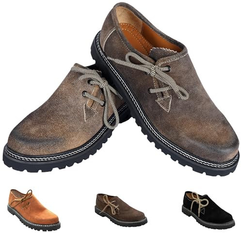 German Wear Haferlschuhe Trachtenschuhe Original Handmachart Trachten Lederschuhe aus Wildleder Echtleder Schuhe (Antikbraun, EU Schuhgrößensystem, Erwachsene, Numerisch, M, 42)