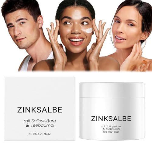 Zinksalbe gegen Pickel, Anti Pickel Creme auch für Pickel am Po und Rücken mit Teebaumöl & Salicylsäure, Akne creme, Zink Salbe gegen Mitesser und unreine Haut, Zugsalbe Pickel (1)