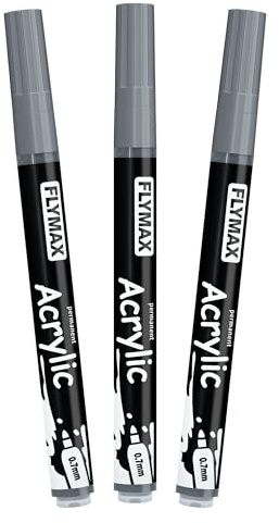 Marqueur Feutre Grise 0,7 mm – Marqueur Permanent Grise Peinture Acrylique, Indélébile, Pointe fine, Aquarelle, Séchage rapide (lot de 3)
