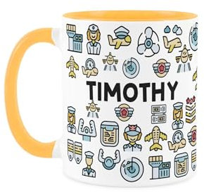 Purely Home Custom Pilot Mug - Humourous Aircraft Pilot/Aviator Novelty Gift - Tea/Coffee Yellow Ceramic Cup Personalised Present for Pilots