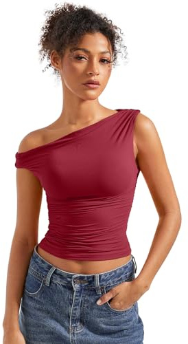 SUUKSESS Women Off Shoulder Tops Sleeveless Shirts Y2K Trendy Vest Going Out Crop Tank Top