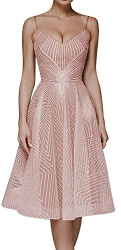 Damenkleider, elegant, lässig, figurbetont, Brautjungfer, Glitzer, Abendkleid, Vintage, Zeremonie, glänzend, ärmellos, Silvester, formell mit Pailletten, Rosa, S