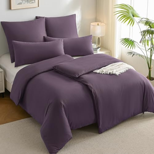 JELLYMONI Biancheria da letto 135 x 200 cm, in cotone, 4 pezzi, colore lilla, Oeko-Tex, 100% cotone lavato, 2 copripiumini con chiusura lampo e 2 federe 40 x 80 cm, con busta morbida