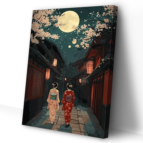 CCWACPP Japanische Leinwand-Wandkunst, japanische Landschaftsmalerei, Geisha-Bilder, Druck, Japan-Thema, Poster, Büro-Dekor Rahmen (30.00 x 45.00 cms)