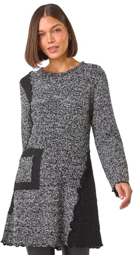 Roman Originals Textured Pocket Detail Longline Jumper for Women UK - Ladies Everyday Autumn Winter Round Neckline Comfy Soft Evening Vacation Work Party Night Out