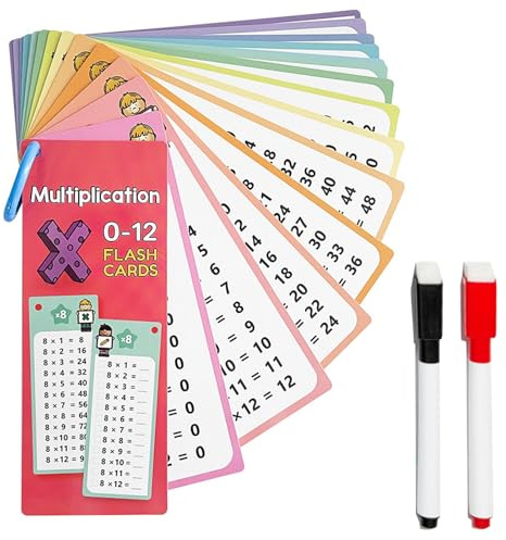 Multiplication Time Tables Flash Cards,0-12 Times Table Math Flash Cards with 2 Dry Erase Pens,Math Practice Cards for Multiplication Game and Educational Math