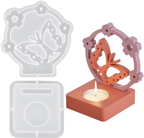 Moule Bougie, Epoxy Resin Kit Complet, Moule Silicone Fleur, Mold Silicone avec Fleurs et Papillons, Kit pour Faire des Bougies Convient pour Couler des Bougies et Fabriquer des Bougeoirs Parfumés
