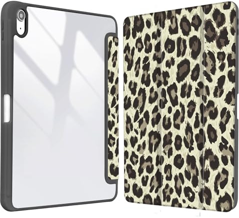 Vozehui Custodia con stampa leopardata nera da 11/10 pollici per iPad 11/10a generazione 2025/2022 con guscio posteriore trasparente con portamatite, custodia protettiva con supporto pieghevole in tre